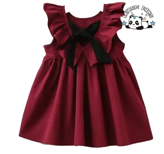 LEZONKIDS - Vestido de Criança Sem Manga Personalizável Preço Direto da Fábrica com Laço e Pregueado para Meninas, Vestido de Algodão Macio